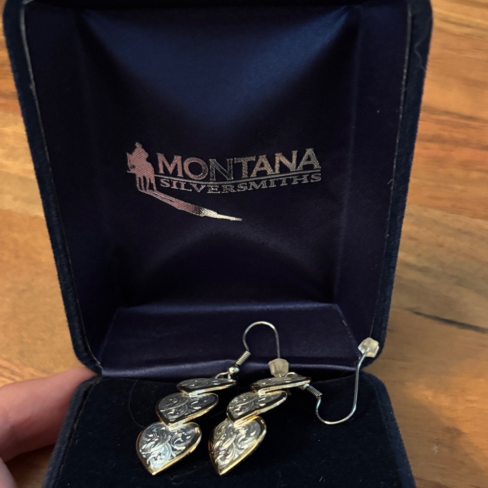 Montana Silversmiths Gold and Silver Triple Heart Earrings - Picture 2 of 5